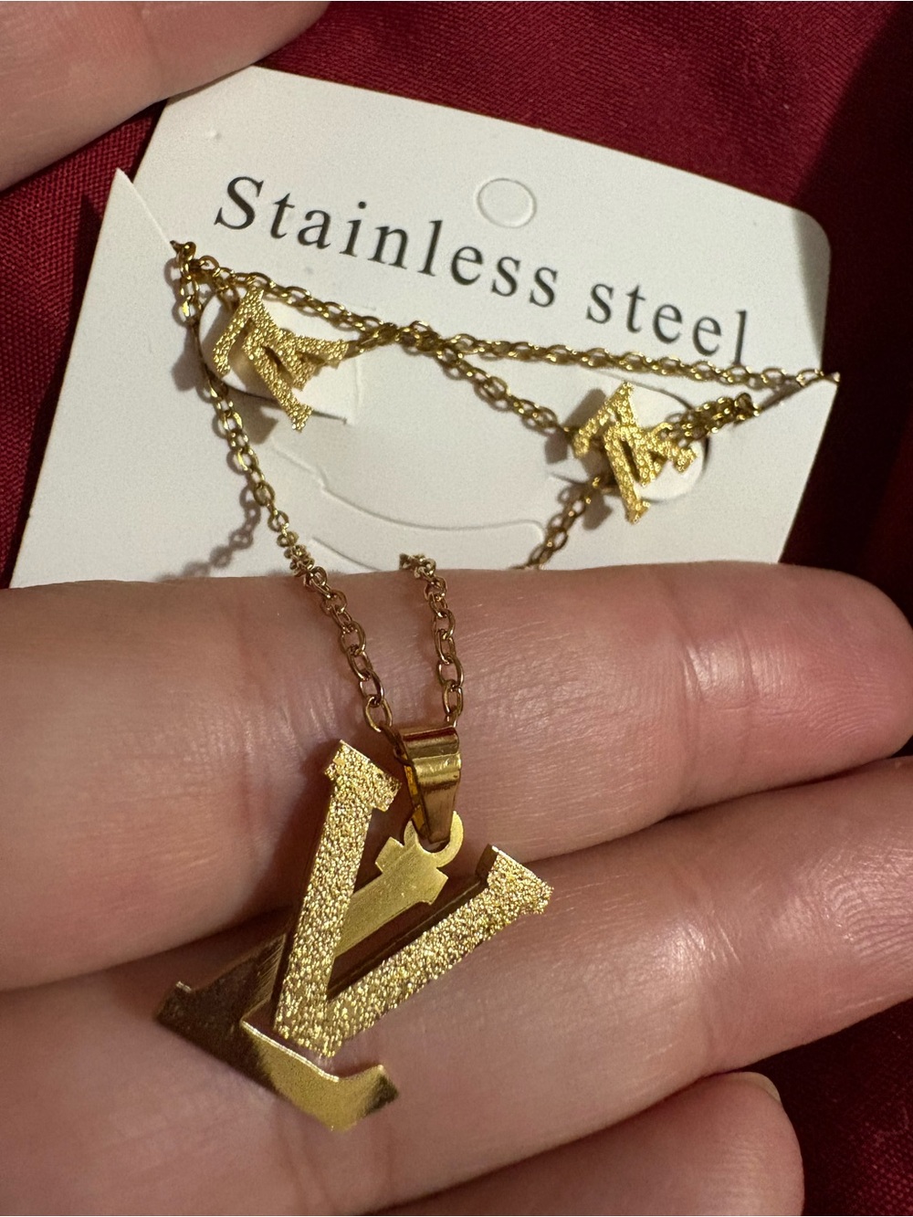 Gold Letter V Stainless Steel Necklace Set